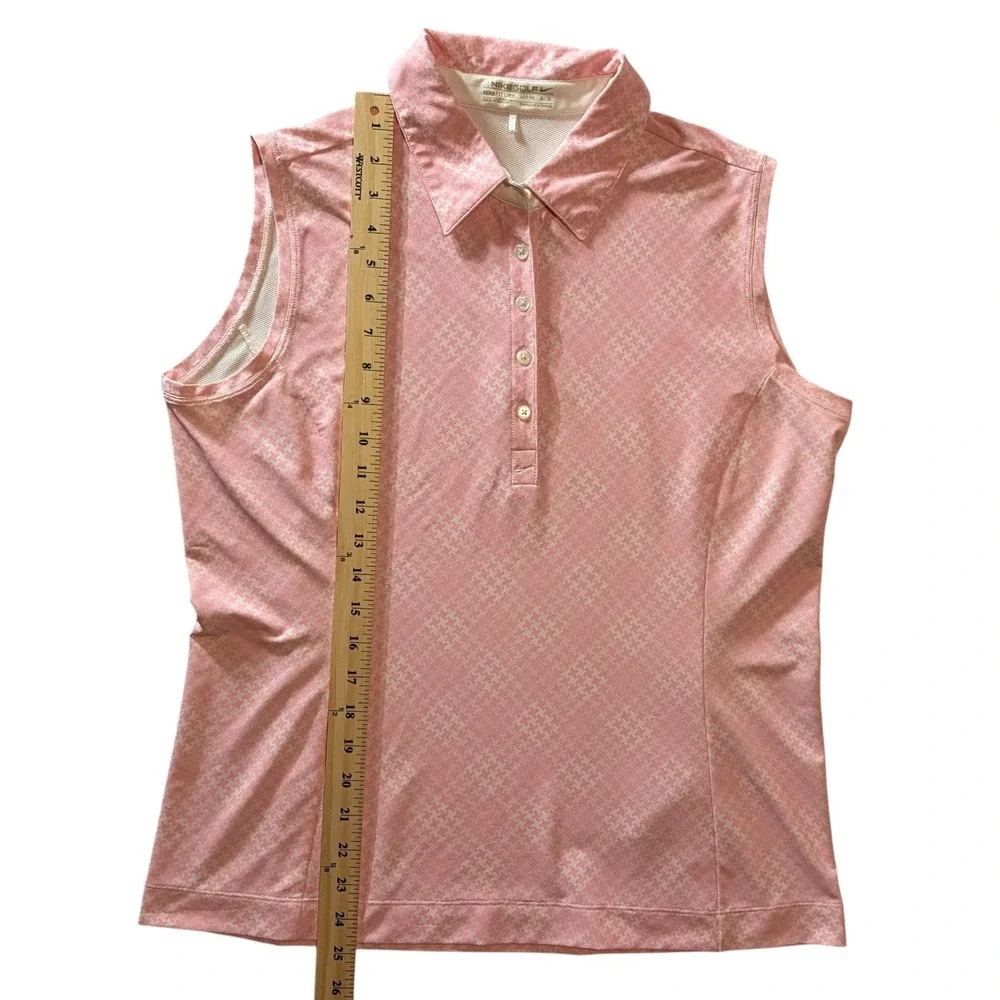 Nike Golf Womens Pink Houndstooth Sleeveless Polo Shirt Fit Dry Large 12-14 - Picture 6 of 8